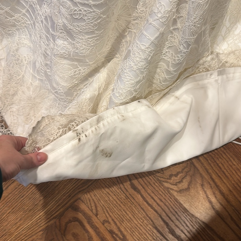 STUNNING D’Amour Bridal Gown Ivory guipure lace Strapless Floor Length Corset - Picture 7 of 12